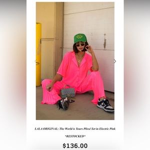 Dressed in Lala The World is Yours plisse set in electric pink